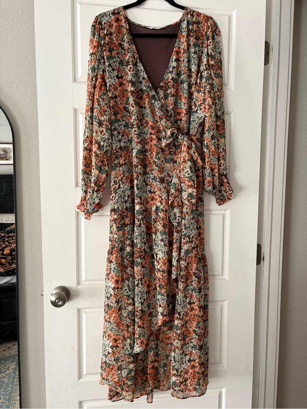Brown Floral Wrap Dress